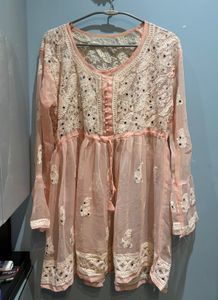 Beautiful Peach Mirrored Chikankari Kurta
