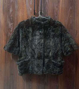 Vintage Faux Fur Short Sleeve Jacket