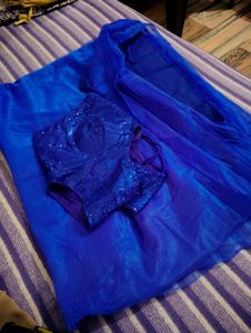 Stunning Royal Blue Sequined Saree Blouse