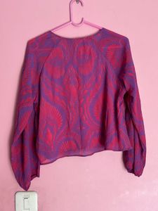 Purple &amp; Pink Floral Print Pleated Top