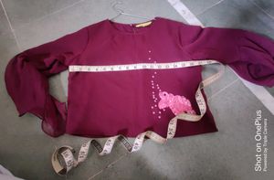 Maroon Sheer Sleeve Blouse