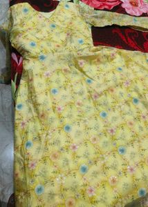 Beautiful Yellow Floral pure organza Ethnic Gown