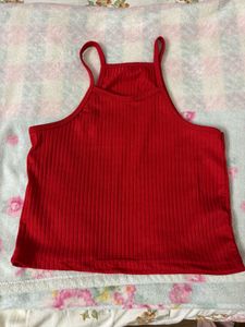 Red Ribbed Spaghetti Strap Tank Top