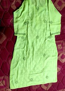 Lime Green Embroidered Kurti
