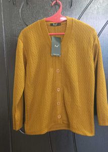 Green Knit Cardigan with Flower Buttons