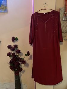 Maroon Embroidered Kurta