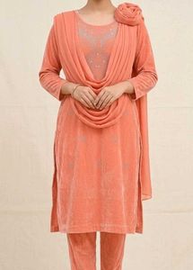 ✨ Women’s Peach Embroidered Salwar Suit Set | Eleg