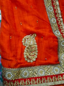 orange work saree with blouse