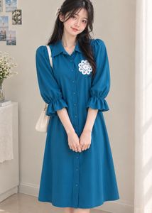 Chic Blue Button-Up Midi Dress
