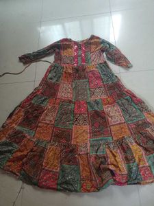 Embroidered Blue Kurta with Patchwork Skirt