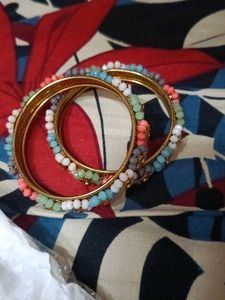 Colorful Beaded Flower Bangles