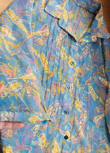 Blue Paisley Print Sheer Blouse