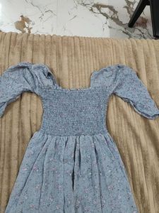 Light Blue Floral Smocked Dress