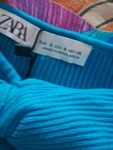 Zara Ribbed Blue Top