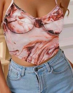 26245. Stylish Marble Print Crop Top