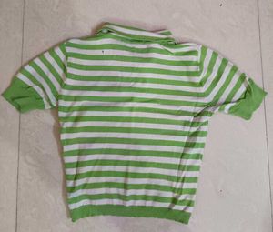 Green &amp; White Striped Polo Shirt