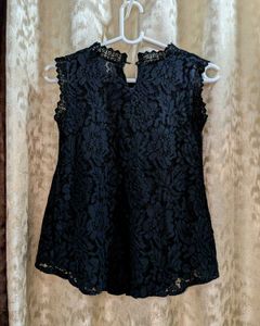 Black Lace Pleated Top