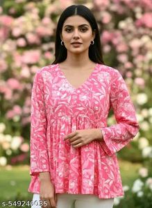 Stylish Pink Printed Kurti_M