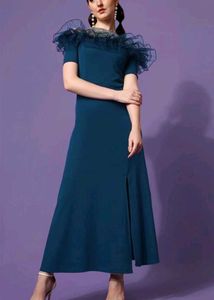 Elegant Teal Off-Shoulder Ruffle Dress