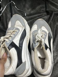 White &amp; Grey Lace-Up Sneakers