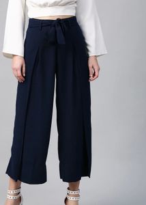 Chic Navy Wide-Leg Culottes with Belt