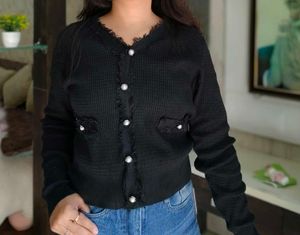 Elegant Black Cardigan with Details