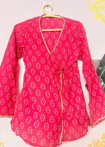 Chic Pink Printed Wrap Kurta