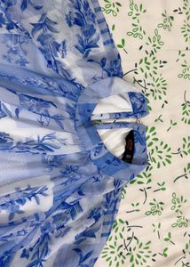 Blue Floral Print Midi Dress