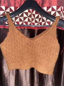 Brown Knit Cropped Tank