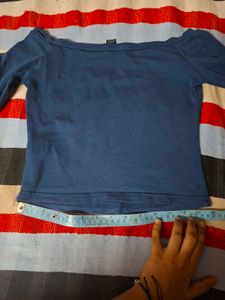 Navy Blue Off-Shoulder Long Sleeve Top