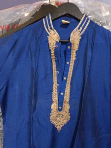 manyavar bengali Royal Blue Embroidered Kurta
