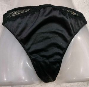 Elegant Black Satin & Lace Thong Panty 🖤