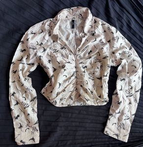 Chic Abstract Print Ruched Blouse