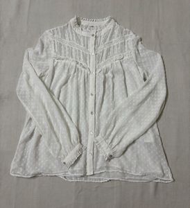 White Sheer Blouse with Lace Detail