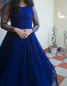 Elegant Blue Net Ethnic Gown