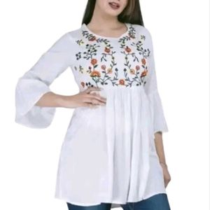 White Embroidered Flared Kurta