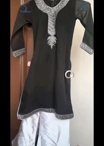 Black &amp; Silver Grey Embellished Plazo Set For Girl