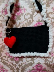 Handmade Crochet Bag with Heart Charm