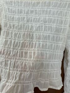 White Smocked Long Sleeve Top