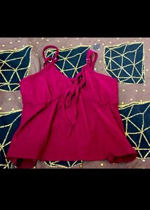 Maroon Ribbed Tie-Front Cami Top