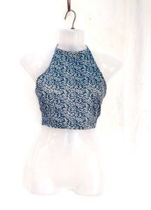 22167. Floral Halter Neck Crop Top