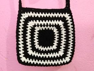 Crocheted Black &amp; White Shoulder Bag