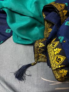 Navy Blue Saree with Green Motifs