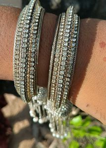 Elegant Silver Jhumki Latkan Kada Pair