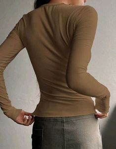 Brown Long Sleeve Buttoned  Top