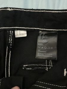 Hnm Black Wide Leg Pants with Contrast Stitching