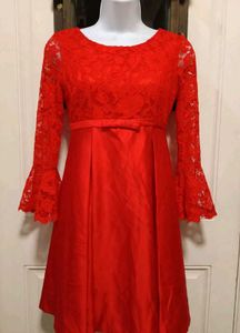 Red Lace &amp; Satin Fit-and-Flare Dress