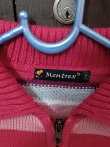 Red, Multi Colour Woolen Sweater With Zip