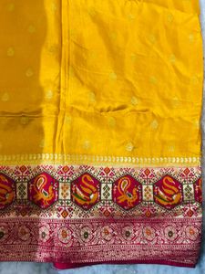 Vibrant Yellow Silk Saree with Intricate Weave