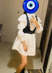 Chic White Shirt Dress with Vest